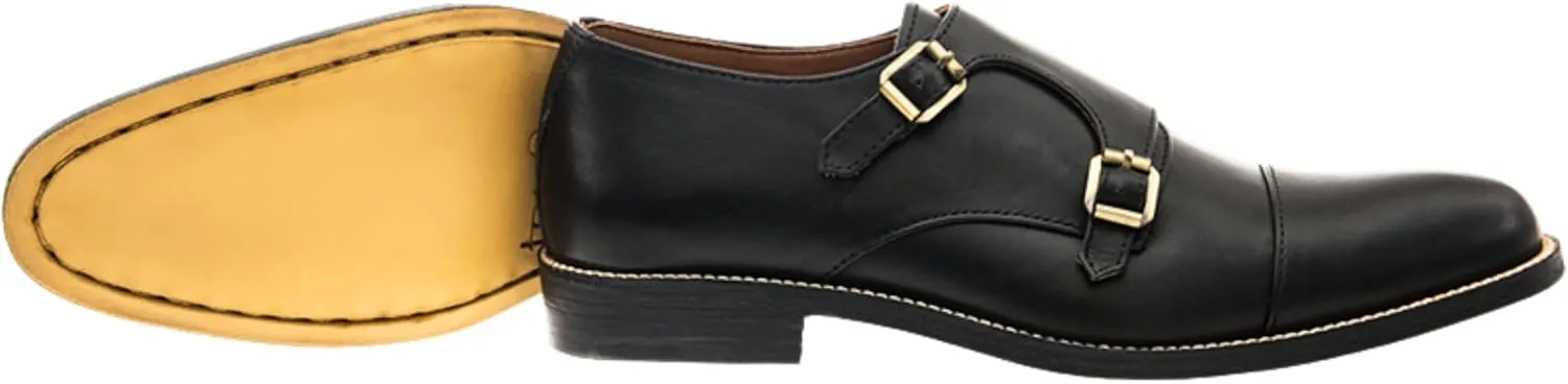 Dress Shoes for Men | Genuine Leather Shoes Double Monkstraps Cap Toe Design Comfortable Rubber Sole