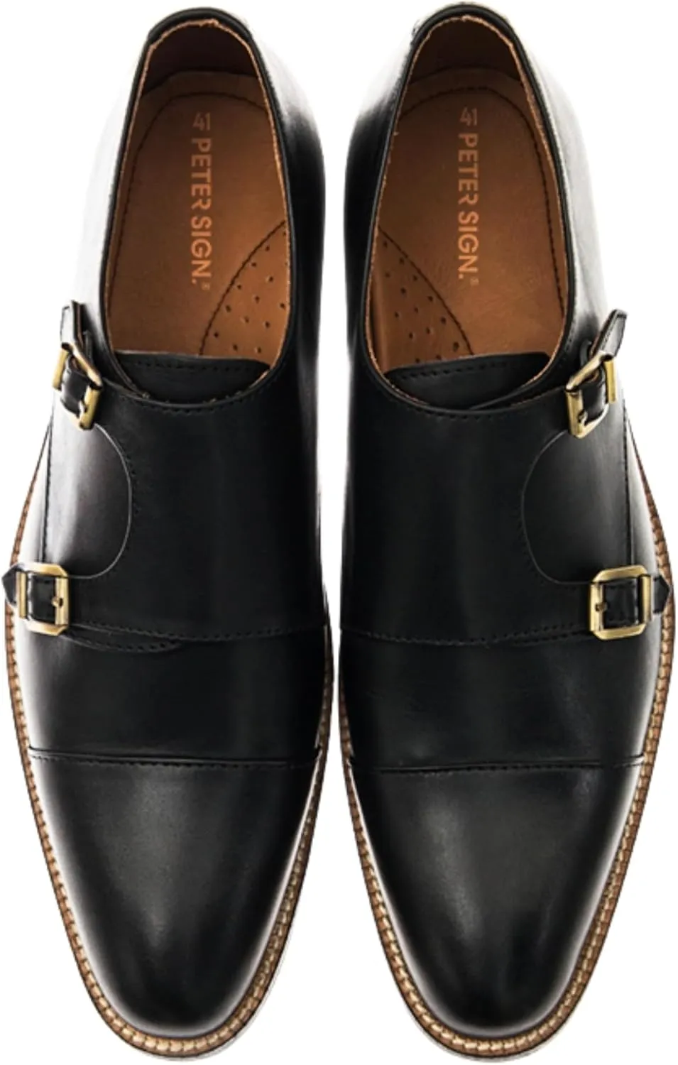 Dress Shoes for Men | Genuine Leather Shoes Double Monkstraps Cap Toe Design Comfortable Rubber Sole