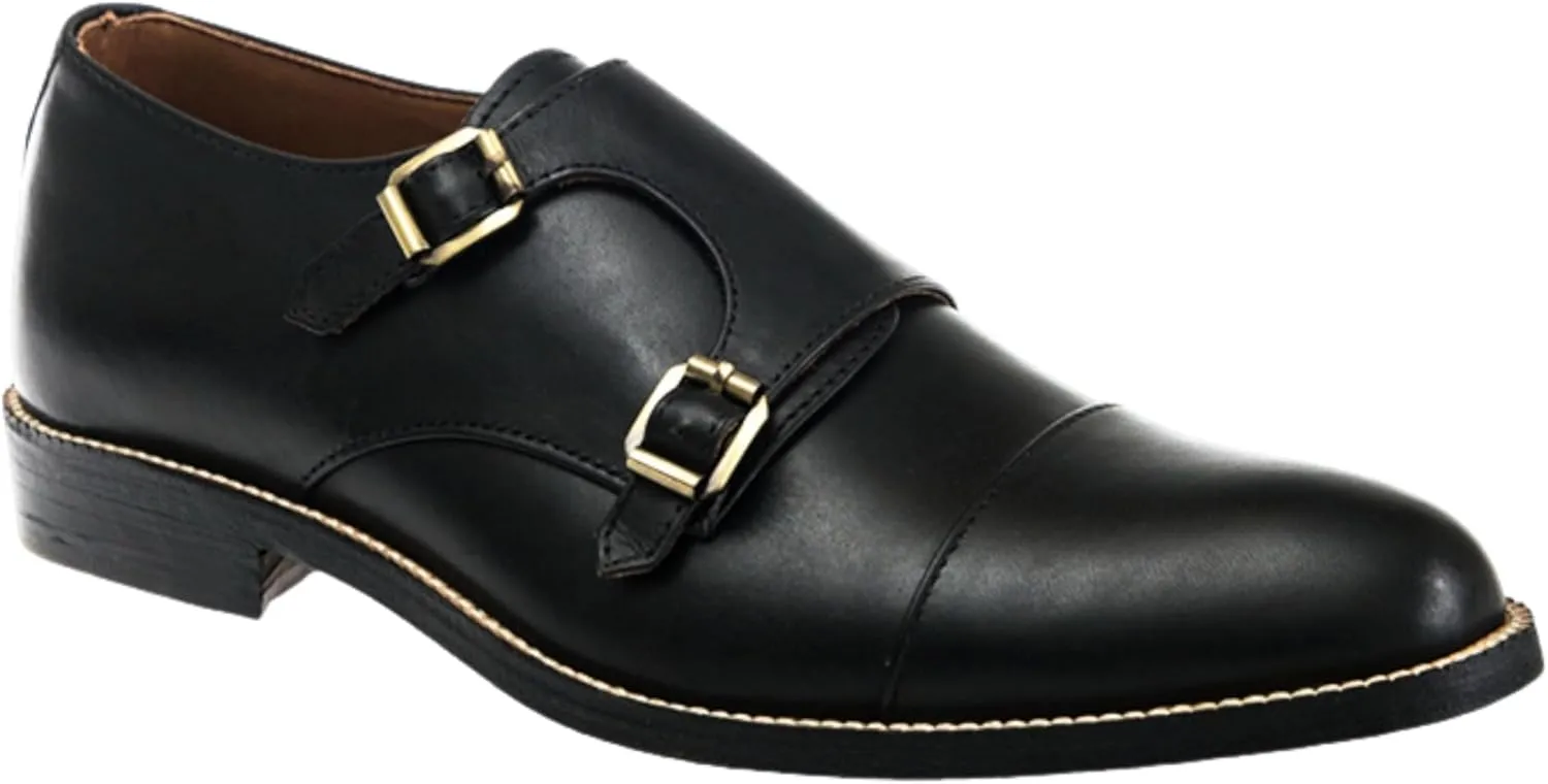 Dress Shoes for Men | Genuine Leather Shoes Double Monkstraps Cap Toe Design Comfortable Rubber Sole