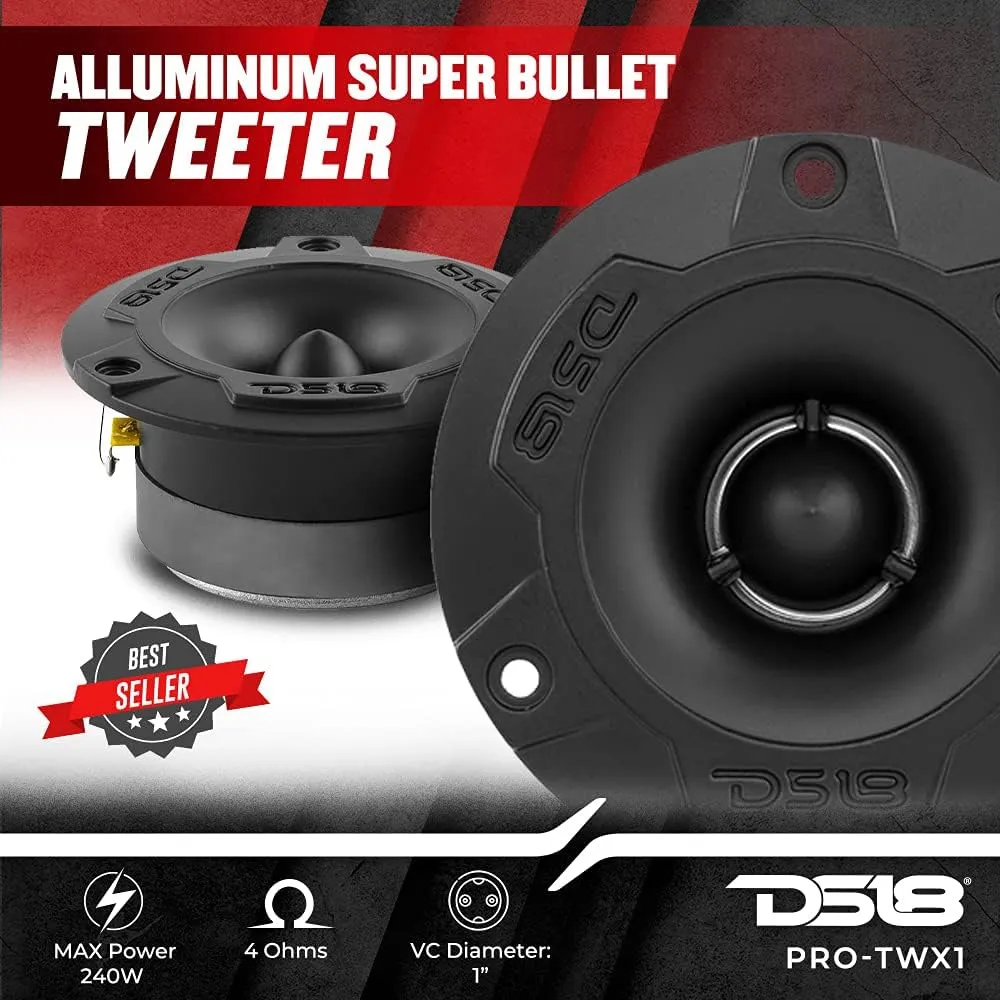 DS18 PRO-GM6.4PK Mid and High Complete Package - Includes 2X Midrange Loudspeaker 6" and 2X Aluminum Super Bullet Tweeter 1" Built in Crossover - Door Speakers for Car or Truck Stereo Sound System