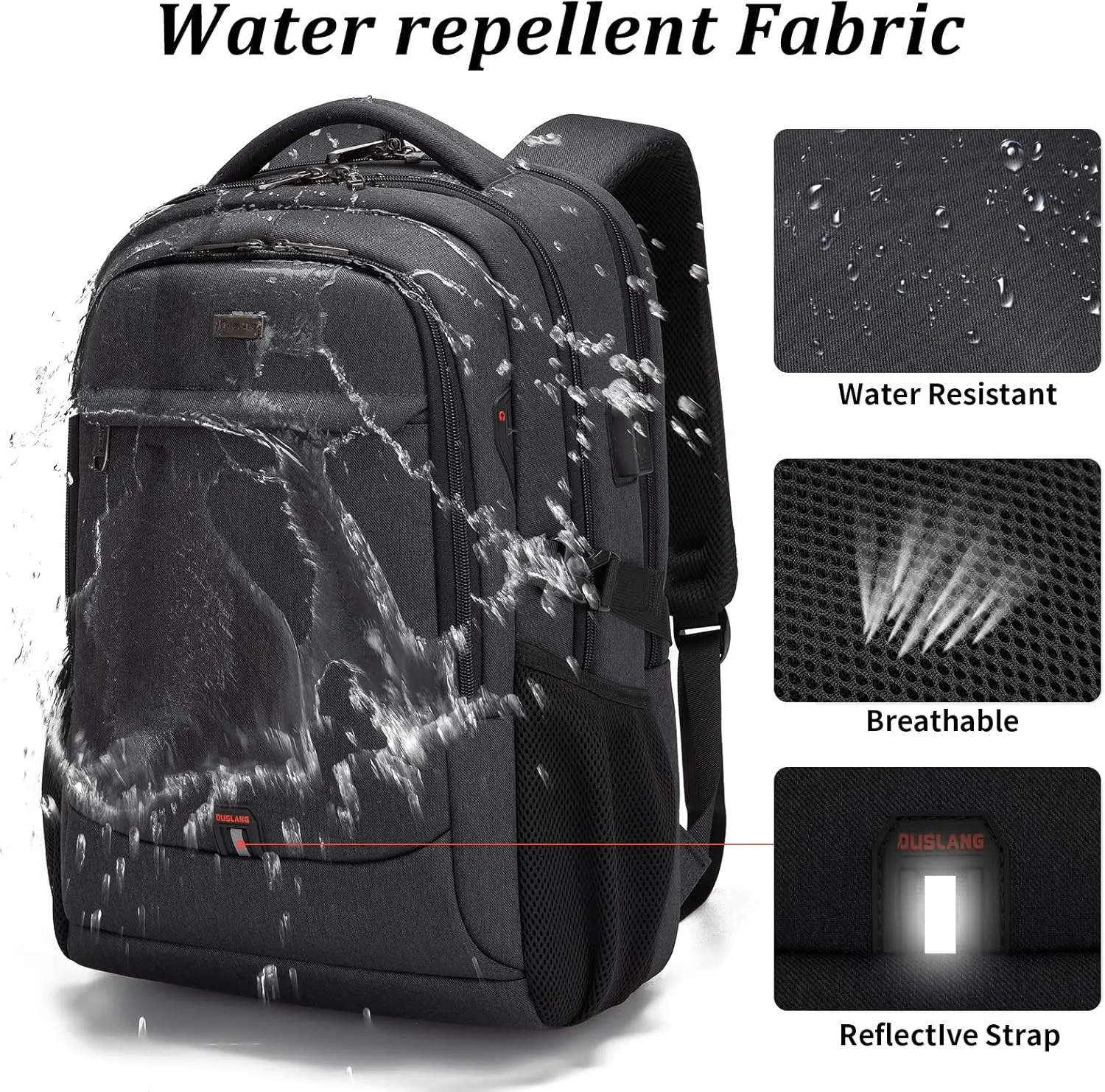 DUSLANG 17 Inch Laptop Backpack for Travel Water Resistant College Backpack for Men/Women Laptop Bag with USB Charging Port and Small Canvas Tote Bag, Black