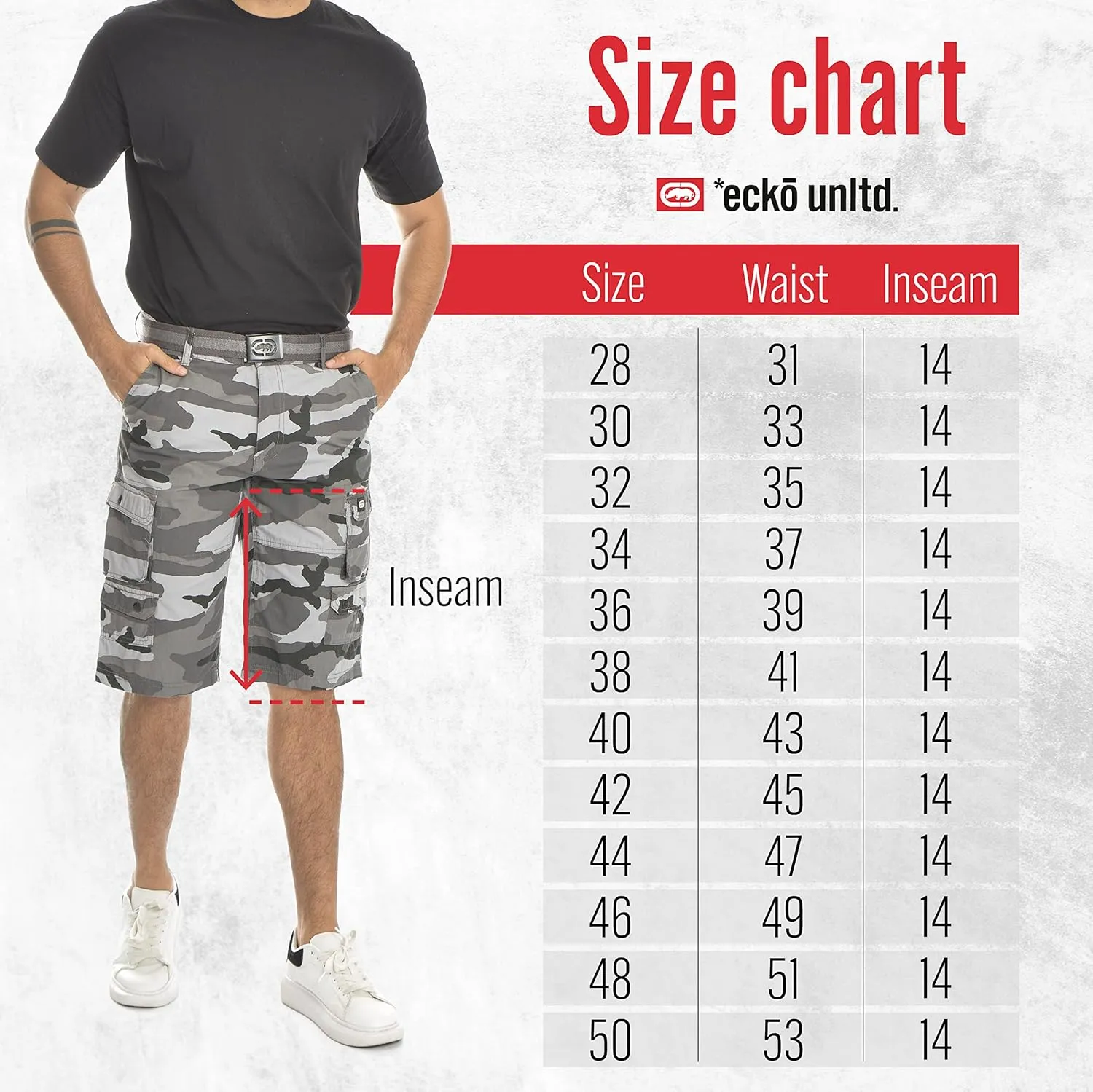 Ecko Cargo Shorts for Men – Twill Camo Mens Cargo Shorts with Belt Big and Tall