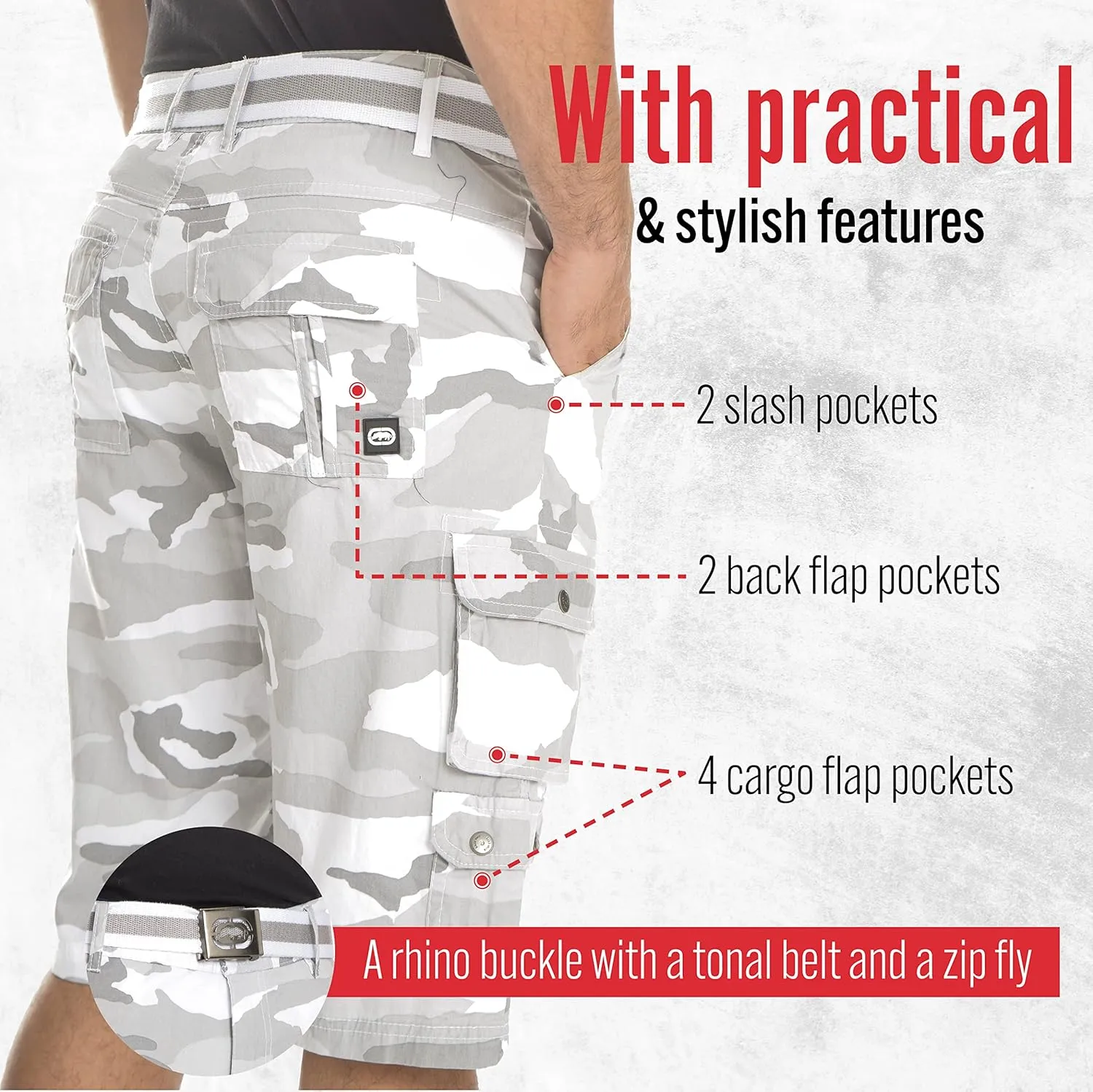 Ecko Cargo Shorts for Men – Twill Camo Mens Cargo Shorts with Belt Big and Tall