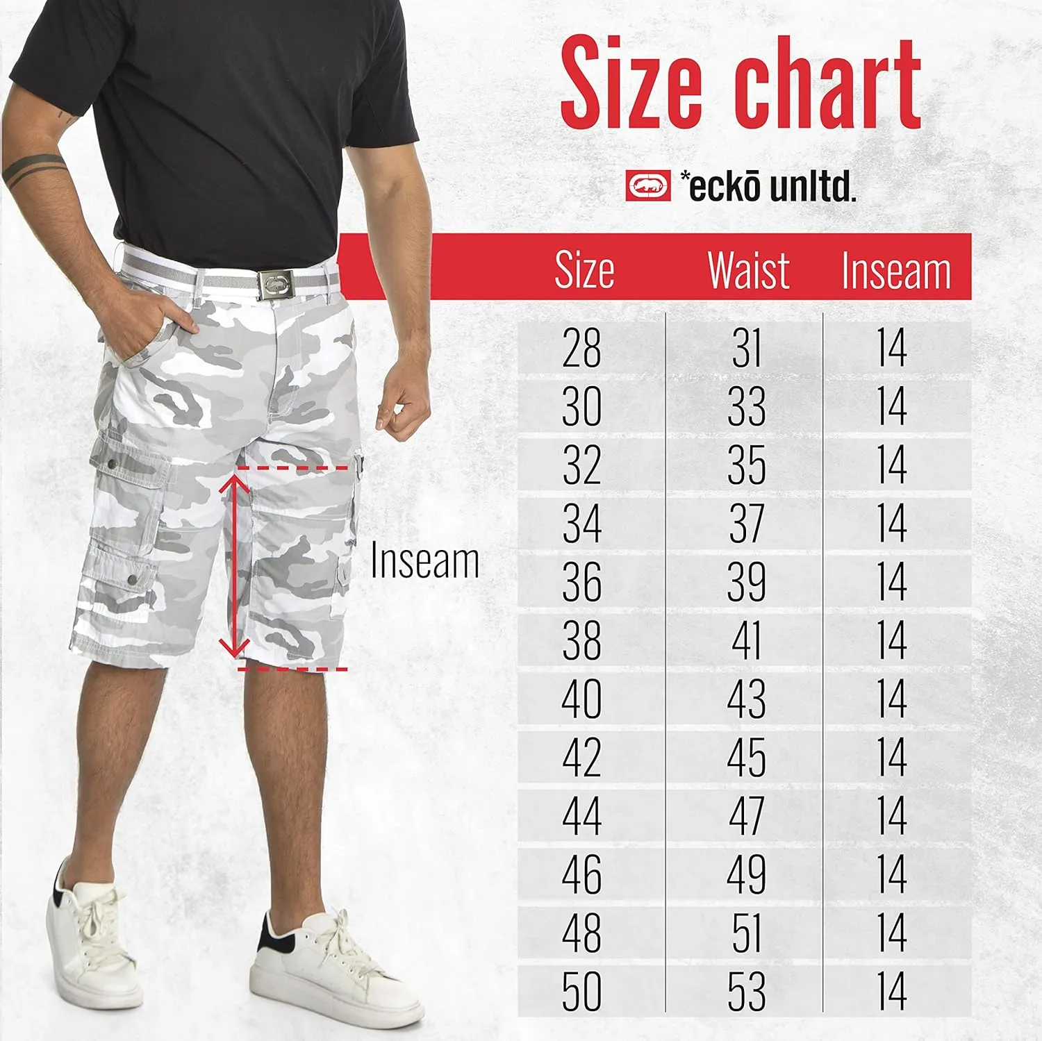 Ecko Cargo Shorts for Men – Twill Camo Mens Cargo Shorts with Belt Big and Tall