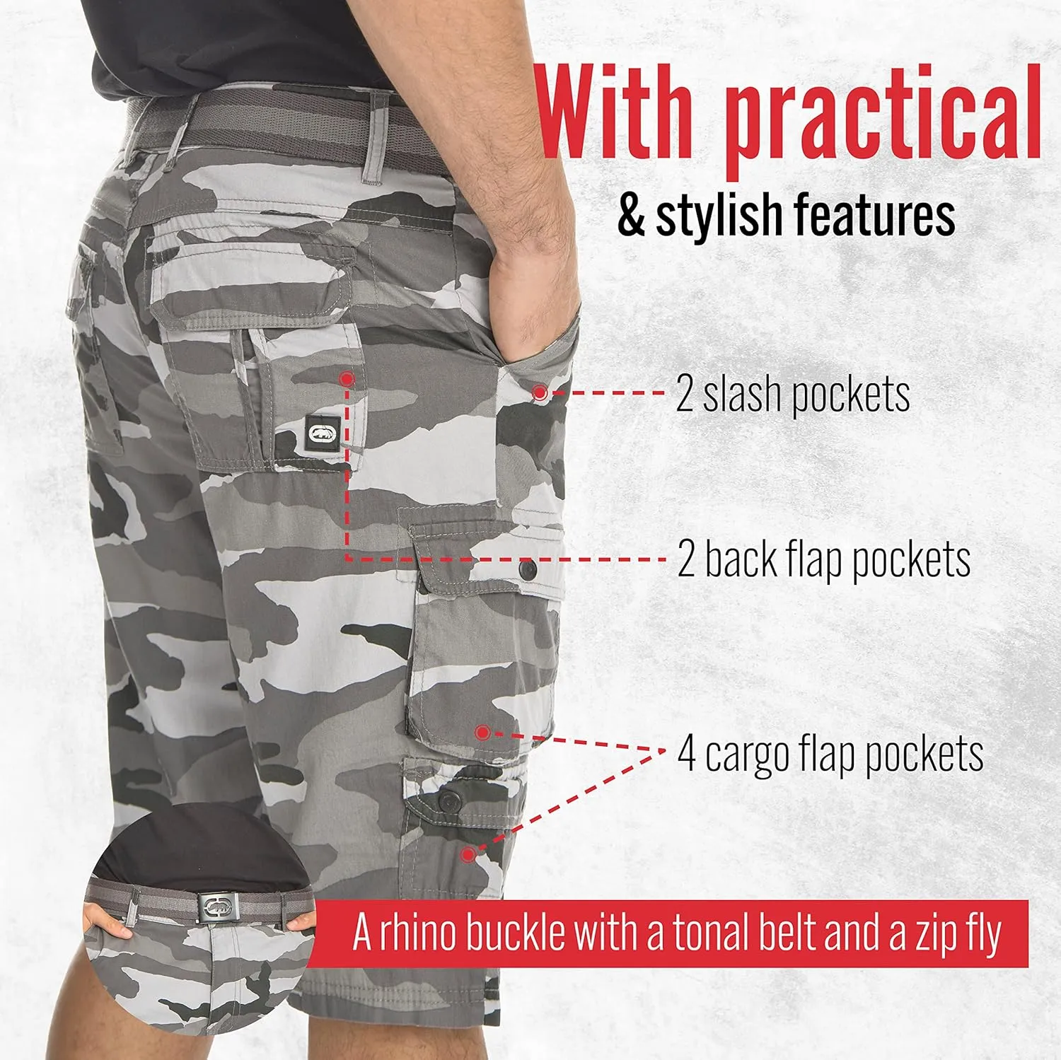 Ecko Cargo Shorts for Men – Twill Camo Mens Cargo Shorts with Belt Big and Tall