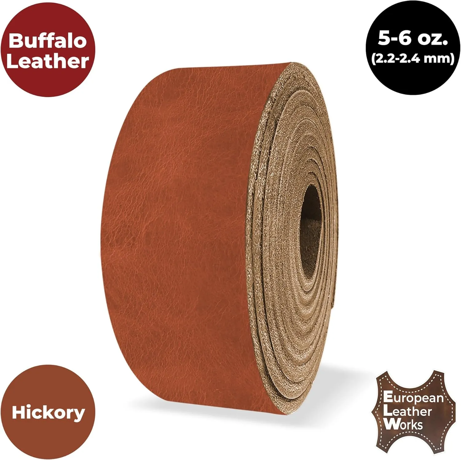 ELW Buffalo Hide Leather Strap 5-6 oz |1.25 Inch x 40 Inch|Color Hickory Leather Strips for Crafts, Leather Bag Straps, Leather for Belt Making, Leather Crafting, Blank Leather, Tooling Leather Roll
