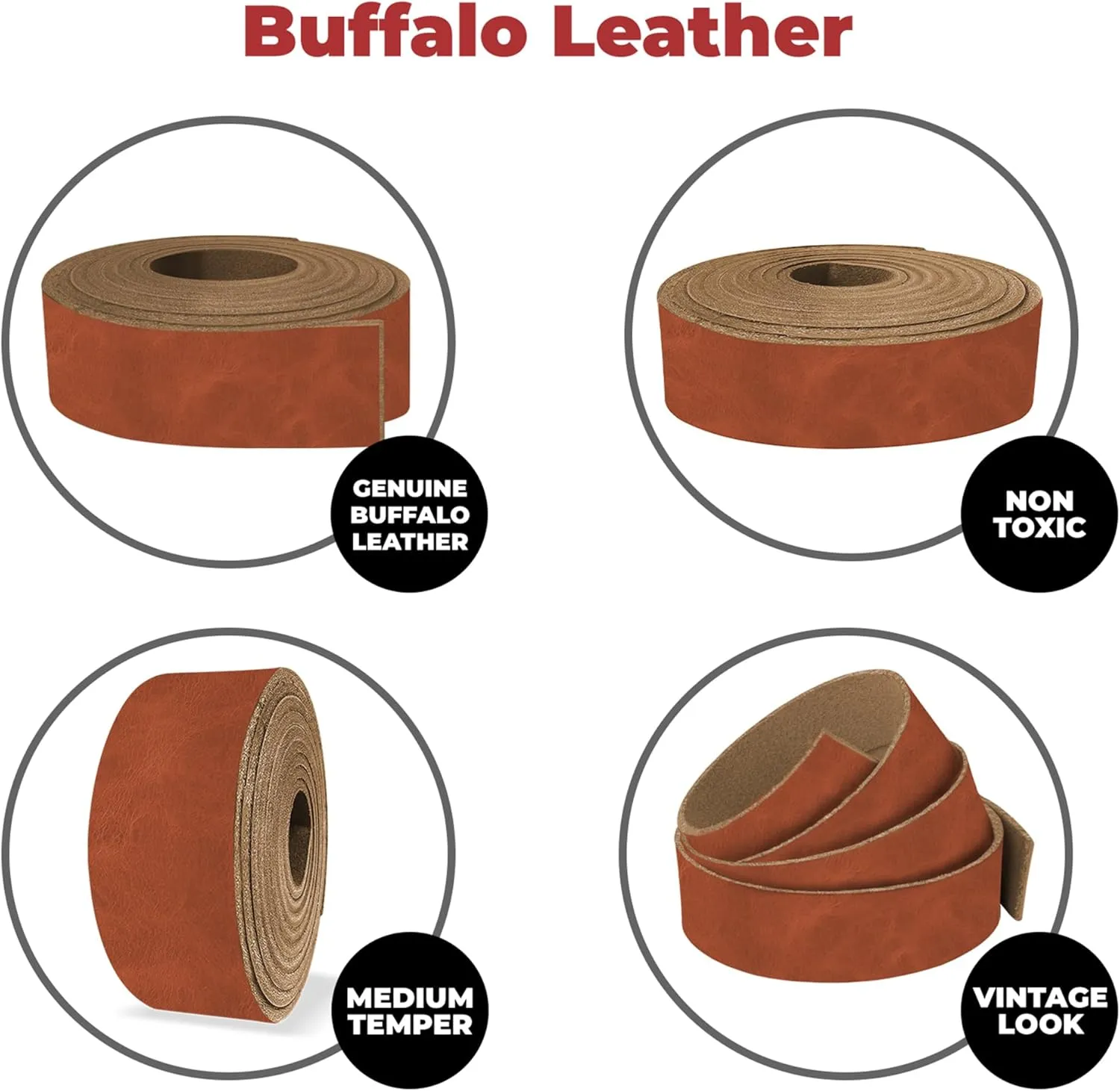ELW Buffalo Hide Leather Strap 5-6 oz |1.25 Inch x 40 Inch|Color Hickory Leather Strips for Crafts, Leather Bag Straps, Leather for Belt Making, Leather Crafting, Blank Leather, Tooling Leather Roll