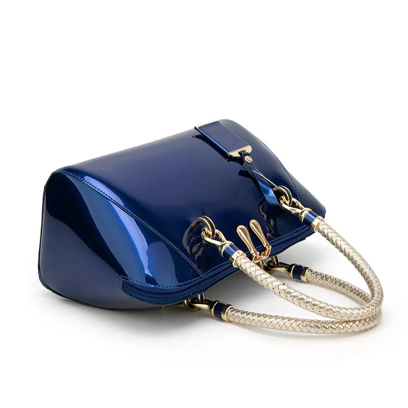 Emma – High-Gloss Vegan Leather Tote Bag with Dual Handles