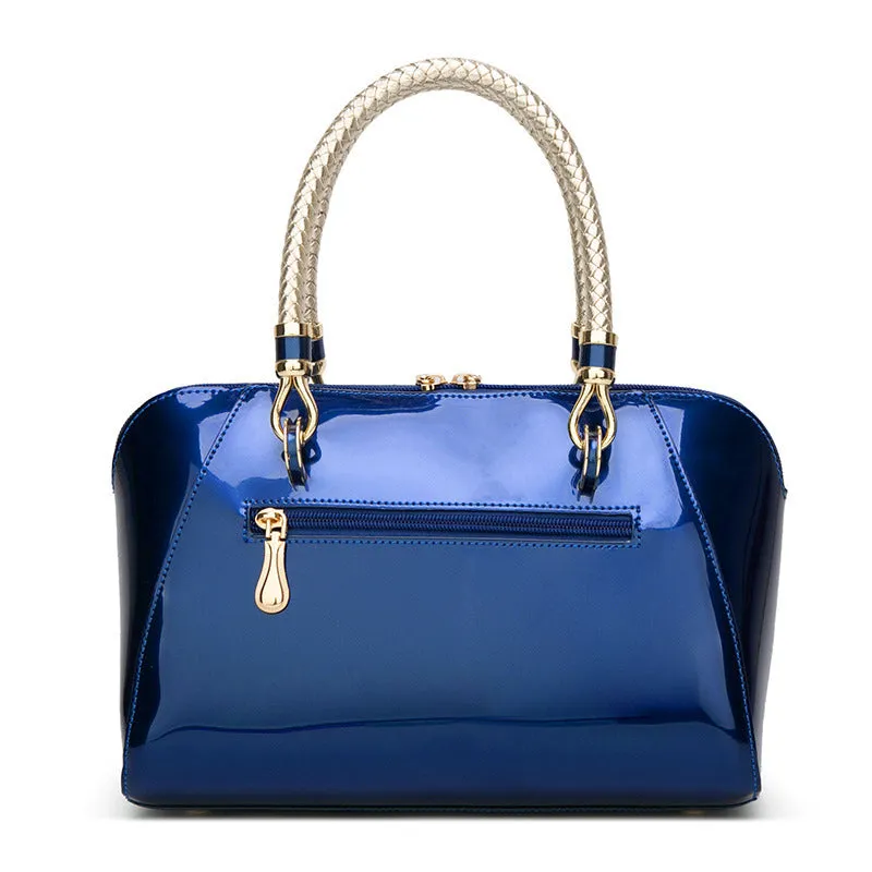 Emma – High-Gloss Vegan Leather Tote Bag with Dual Handles