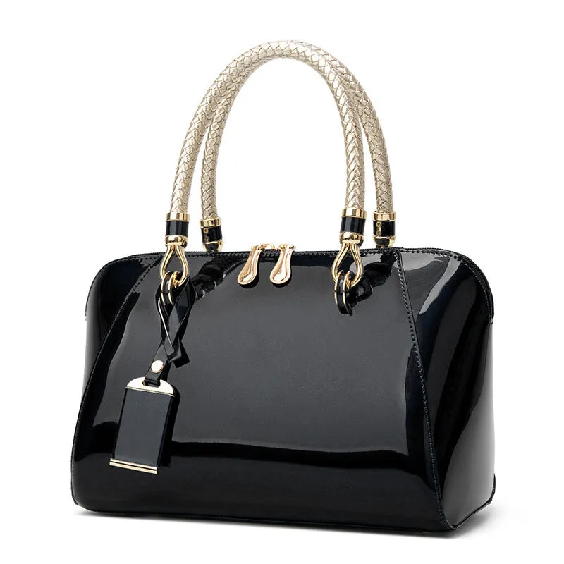 Emma – High-Gloss Vegan Leather Tote Bag with Dual Handles