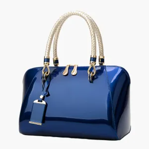 Emma – High-Gloss Vegan Leather Tote Bag with Dual Handles