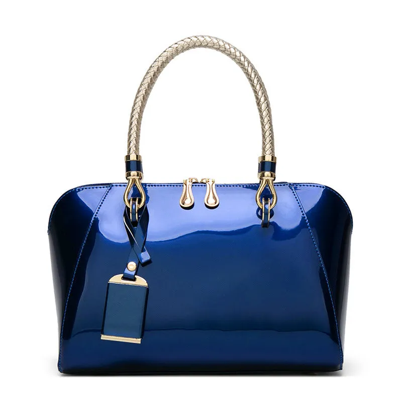 Emma – High-Gloss Vegan Leather Tote Bag with Dual Handles
