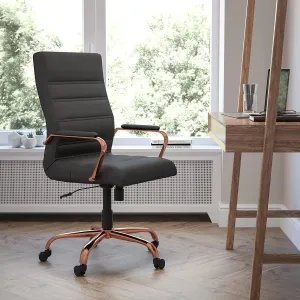 EMMA   OLIVER High Back Black LeatherSoft Executive Swivel Office Chair - Rose Gold Frame/Arms