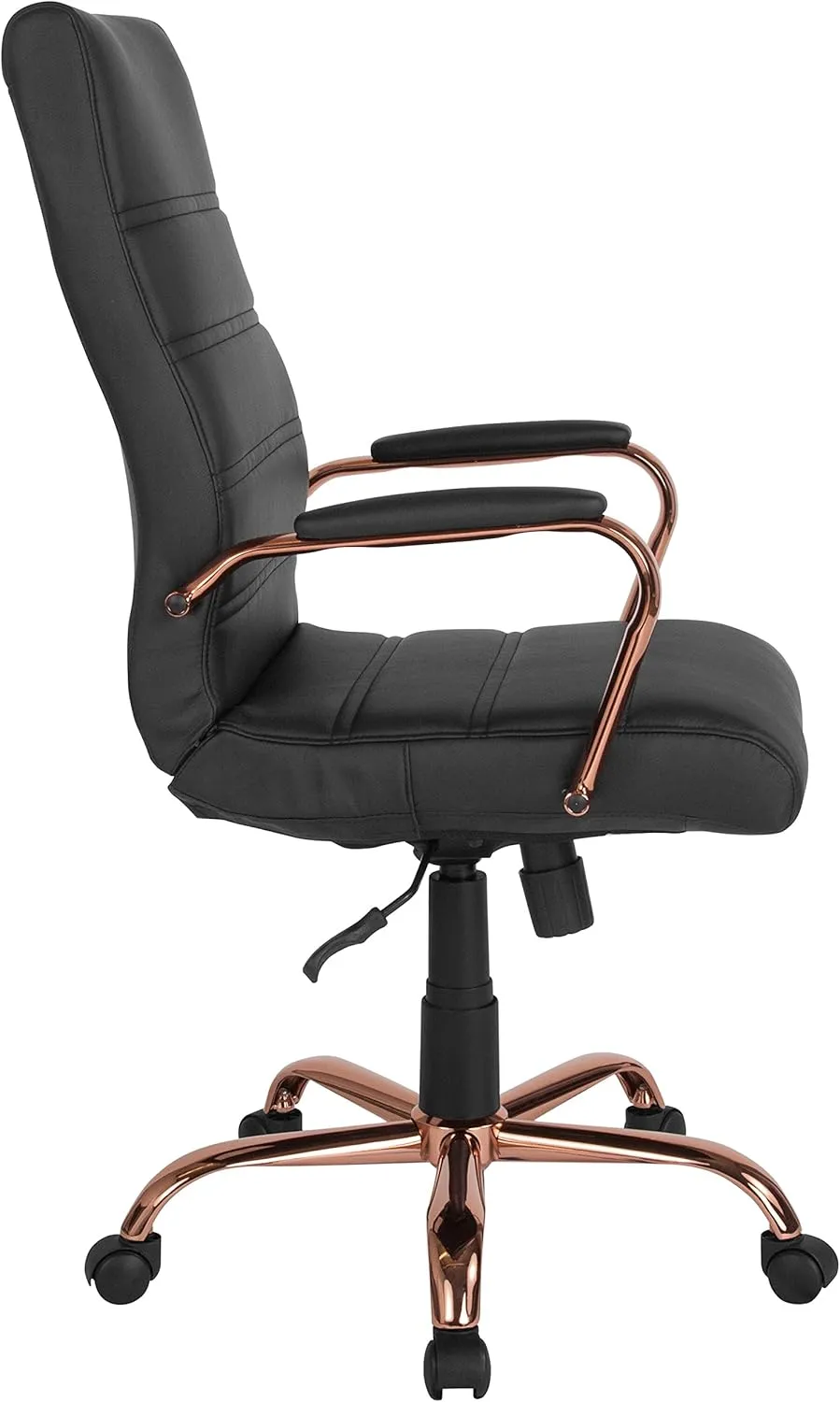 EMMA   OLIVER High Back Black LeatherSoft Executive Swivel Office Chair - Rose Gold Frame/Arms