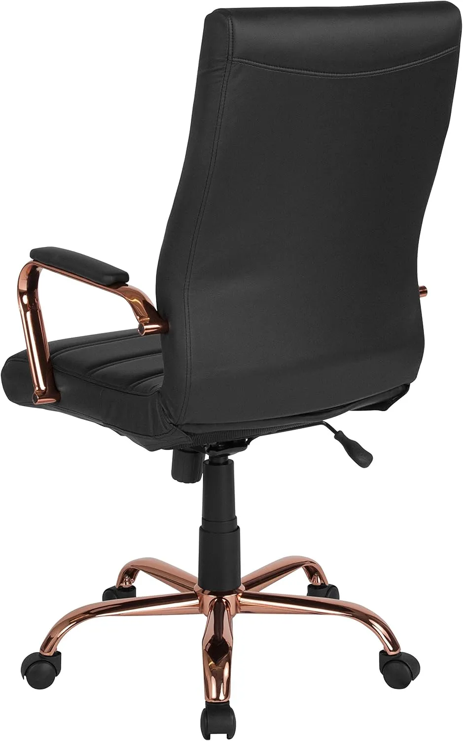 EMMA   OLIVER High Back Black LeatherSoft Executive Swivel Office Chair - Rose Gold Frame/Arms