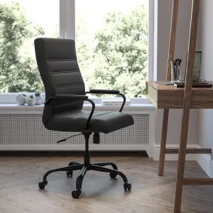 EMMA   OLIVER High Back Black LeatherSoft Executive Swivel Office Chair with Black Frame/Arms