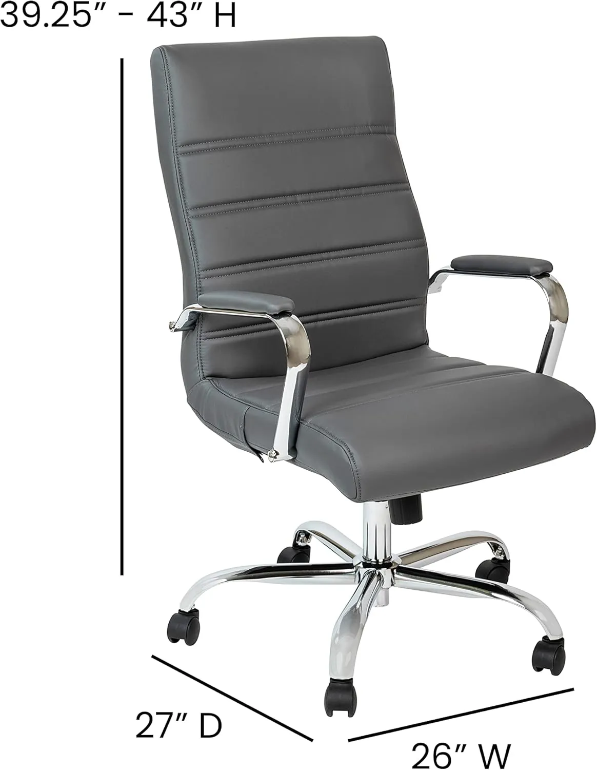EMMA   OLIVER High Back Gray LeatherSoft Executive Swivel Office Chair with Chrome Frame/Arms