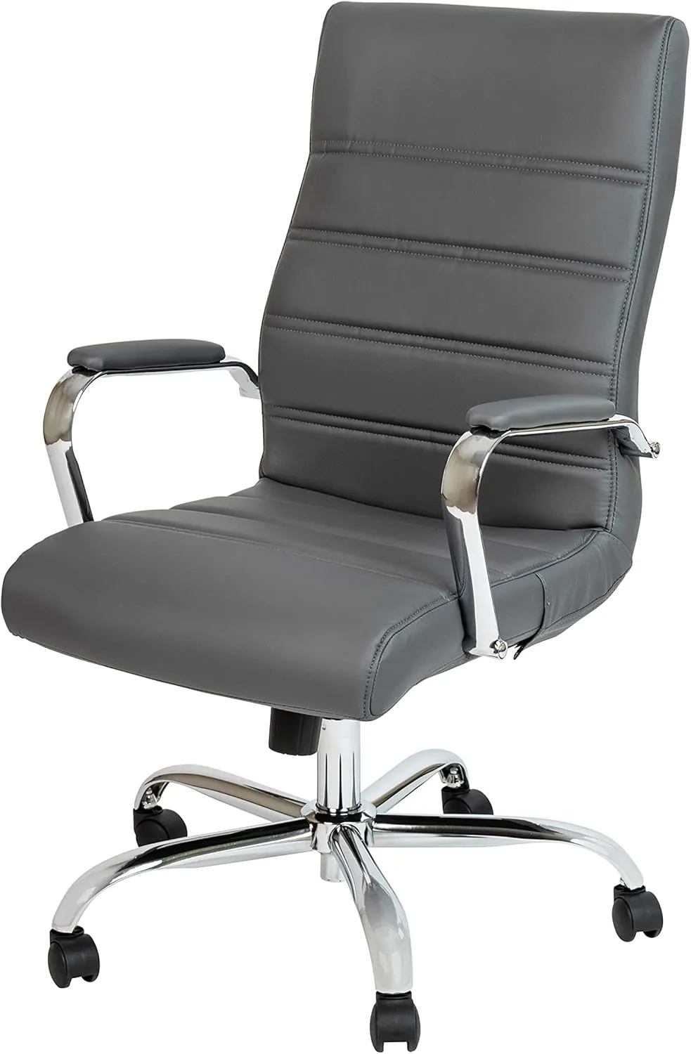 EMMA   OLIVER High Back Gray LeatherSoft Executive Swivel Office Chair with Chrome Frame/Arms