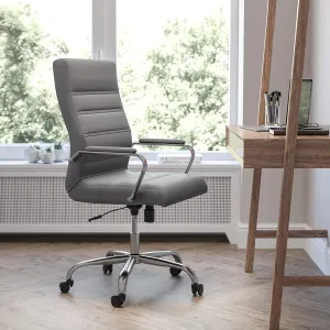 EMMA   OLIVER High Back Gray LeatherSoft Executive Swivel Office Chair with Chrome Frame/Arms