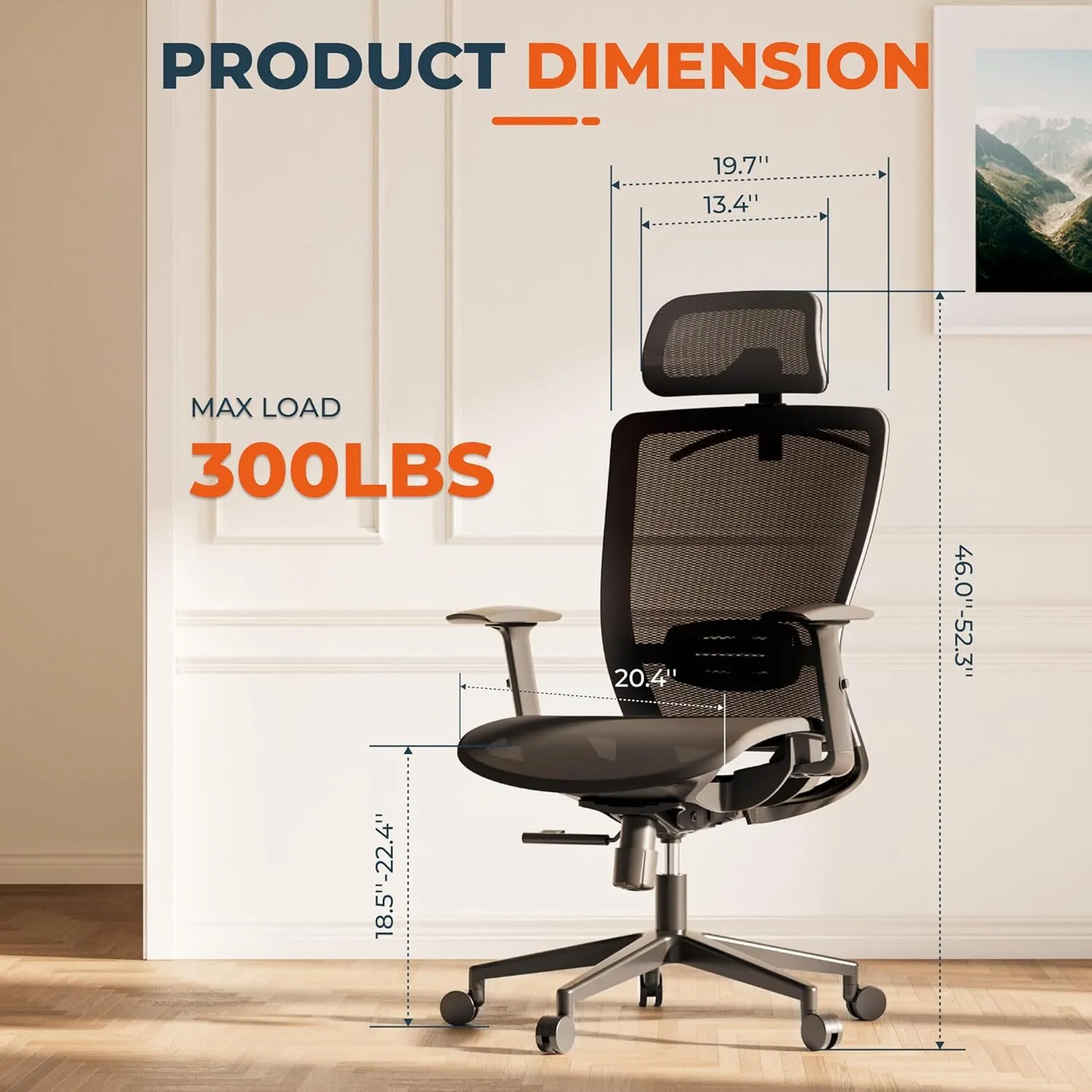 ErgoChair Pro Ergonomic Office Chair, Swivel Computer Chair, Home Office Desk Chairs， with Lumbar Support/2D Headrest/300lbs Heavy Duty/Lockable Back,Mesh Seat Cushion,Black