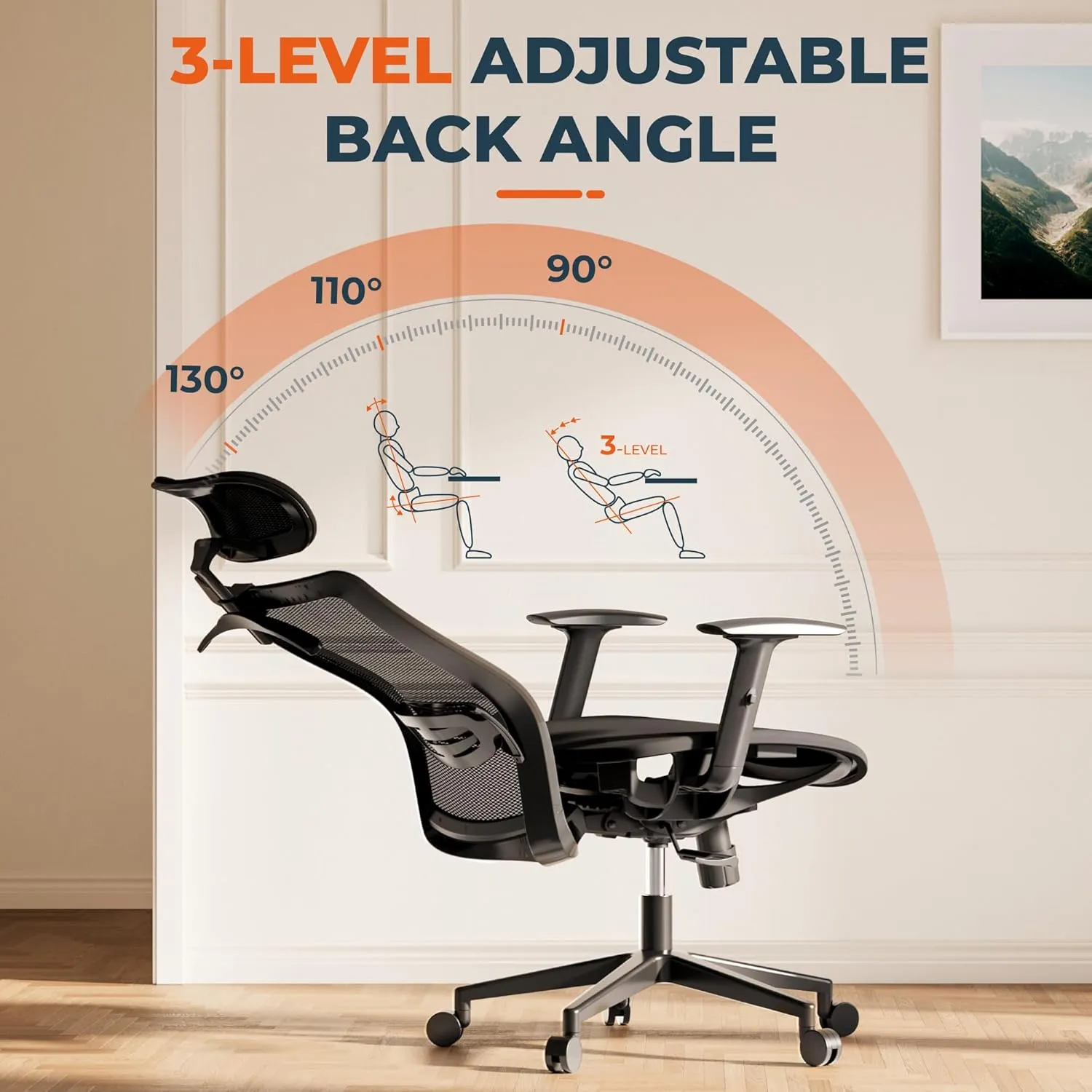 ErgoChair Pro Ergonomic Office Chair, Swivel Computer Chair, Home Office Desk Chairs， with Lumbar Support/2D Headrest/300lbs Heavy Duty/Lockable Back,Mesh Seat Cushion,Black