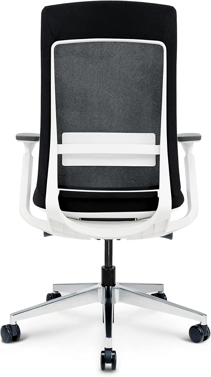 Ergohuman Elevate Black Mesh Back with Black Fabric Seat, Weight Balance, Tilt and Height Adjustment, Office Desk Chair (White Frame)