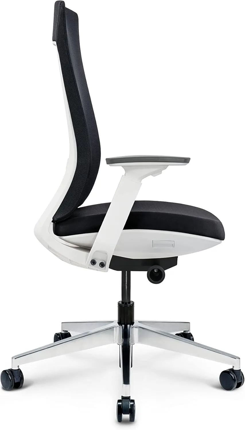 Ergohuman Elevate Black Mesh Back with Black Fabric Seat, Weight Balance, Tilt and Height Adjustment, Office Desk Chair (White Frame)