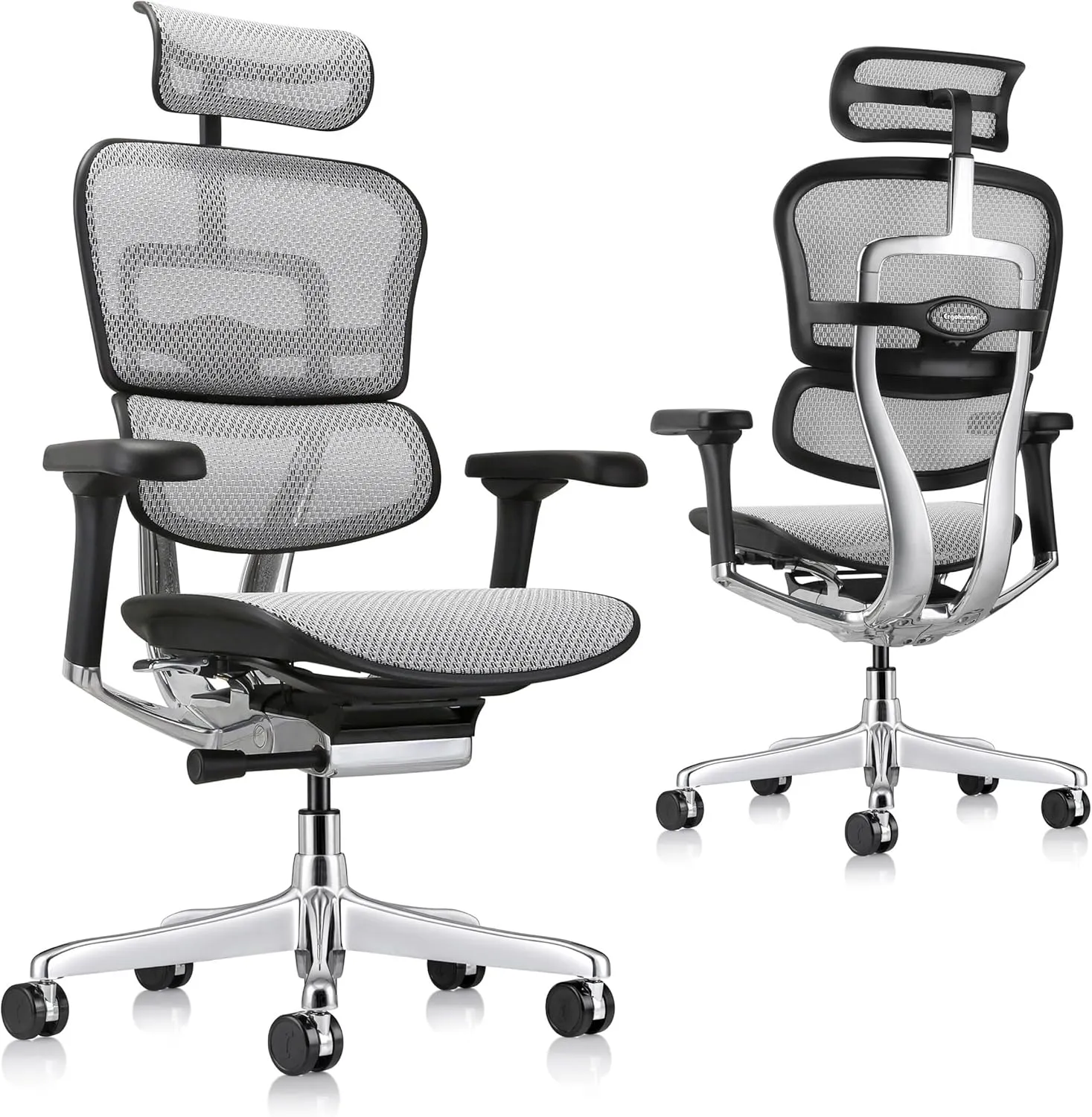 Ergohuman Eurotech GEN2 High Back, Mesh Executive Office Chair with Adjustable Lumbar Support – Ergonomic Tilt Control, Seat Slider, Armrests and Headrest Adjustment, Grey