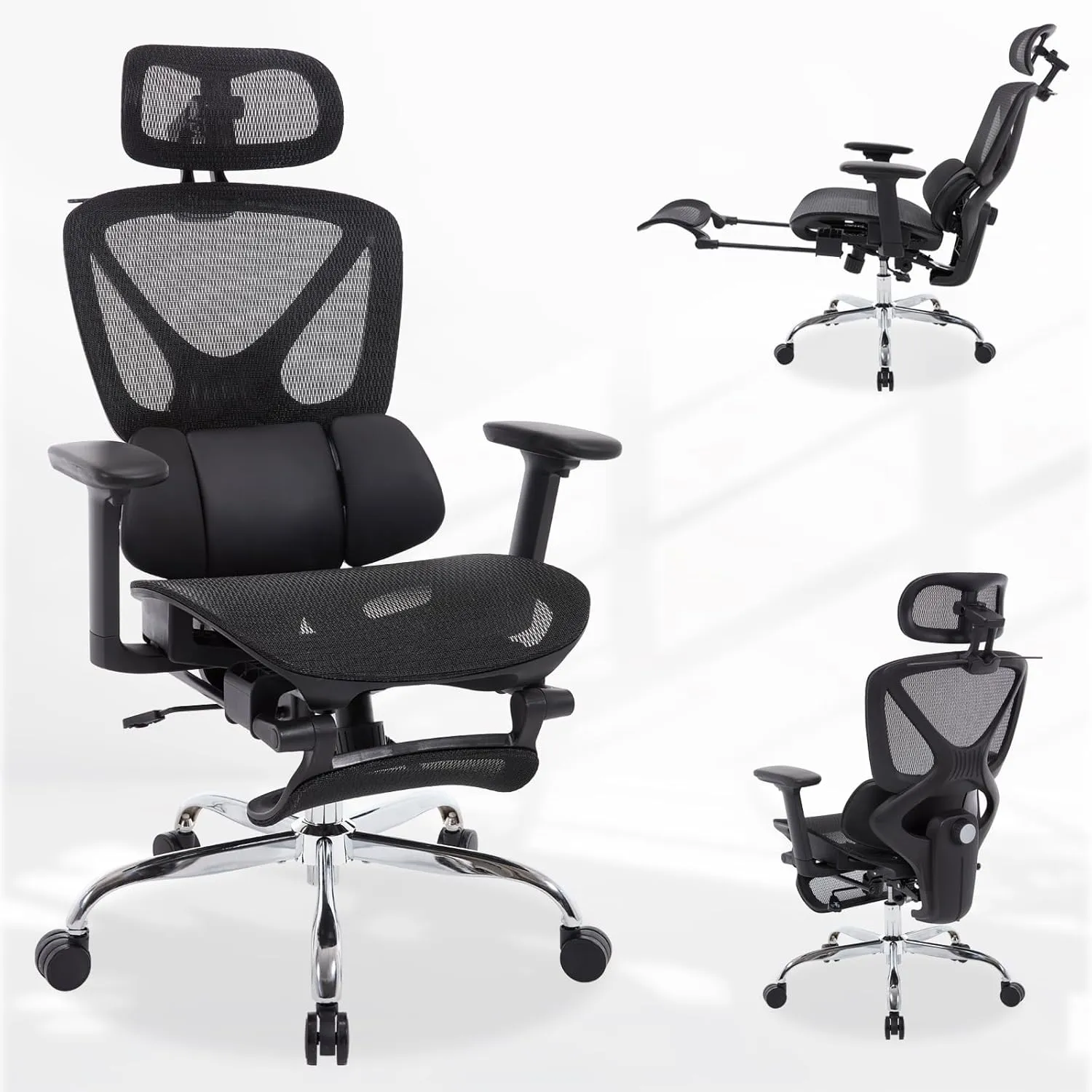 Ergonomic Mesh Office Chair High Back Mesh Computer Executive Desk Chair Home Office Chair with Adjustable Lumbar Support for Office/Gaming/Study, Freely Tilt Lock, Flip-Up Headrest & Armrests