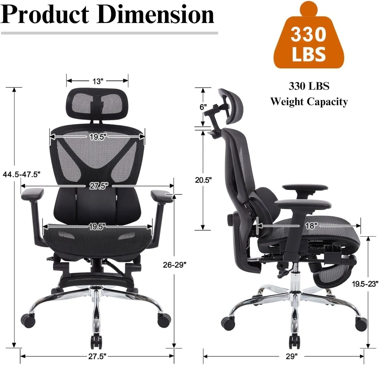 Ergonomic Mesh Office Chair High Back Mesh Computer Executive Desk Chair Home Office Chair with Adjustable Lumbar Support for Office/Gaming/Study, Freely Tilt Lock, Flip-Up Headrest & Armrests
