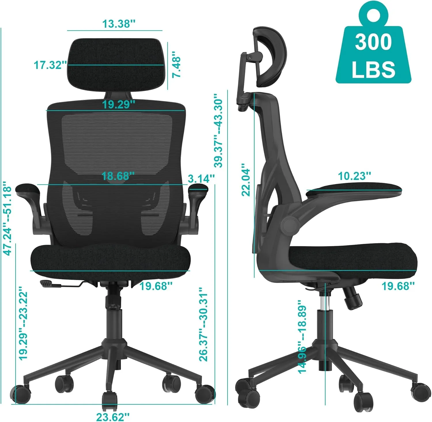 Ergonomic Office Chair, High Back Mesh Desk Chair with Molded Foam Cushion, Adjustable Headrest, Lumbar Support, Lock Function (All Black)