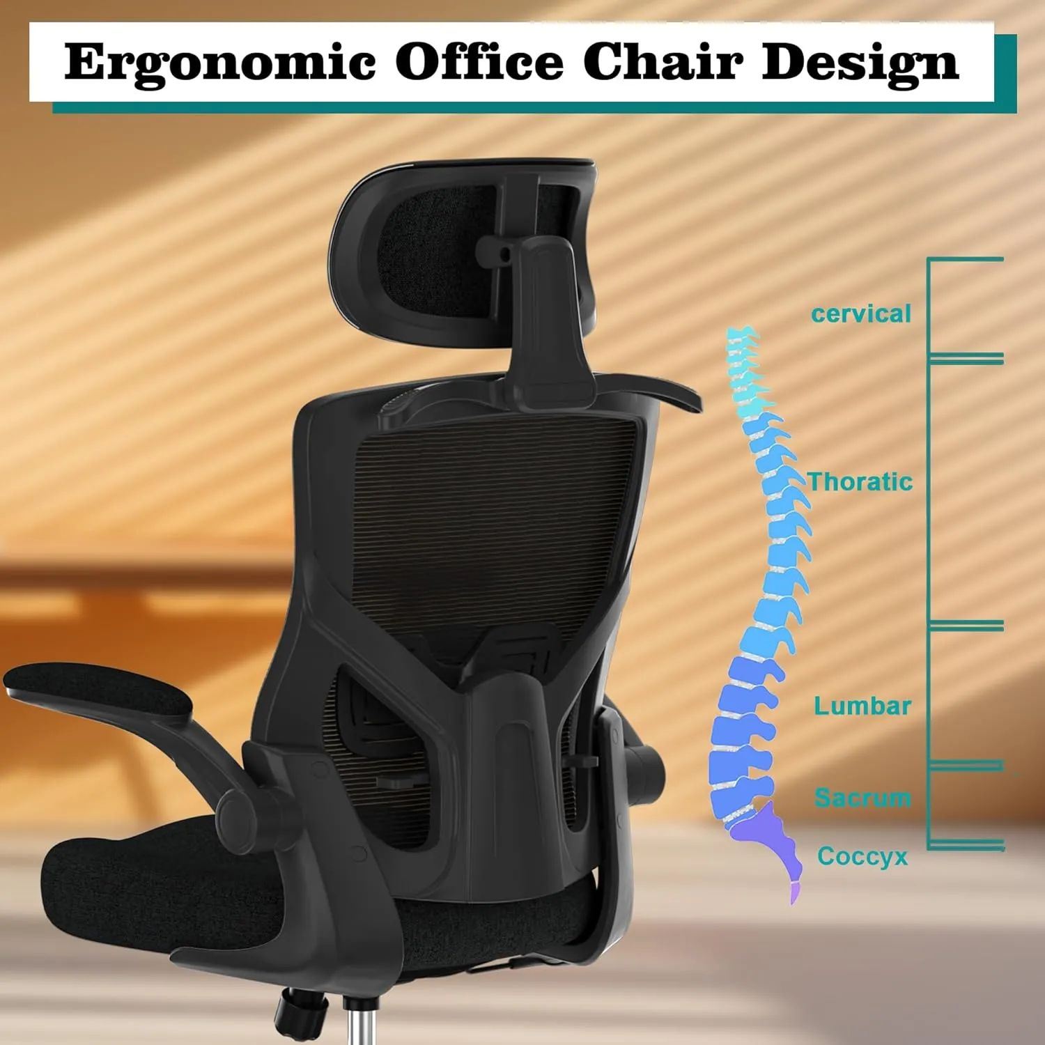 Ergonomic Office Chair, High Back Mesh Desk Chair with Molded Foam Cushion, Adjustable Headrest, Lumbar Support, Lock Function (All Black)