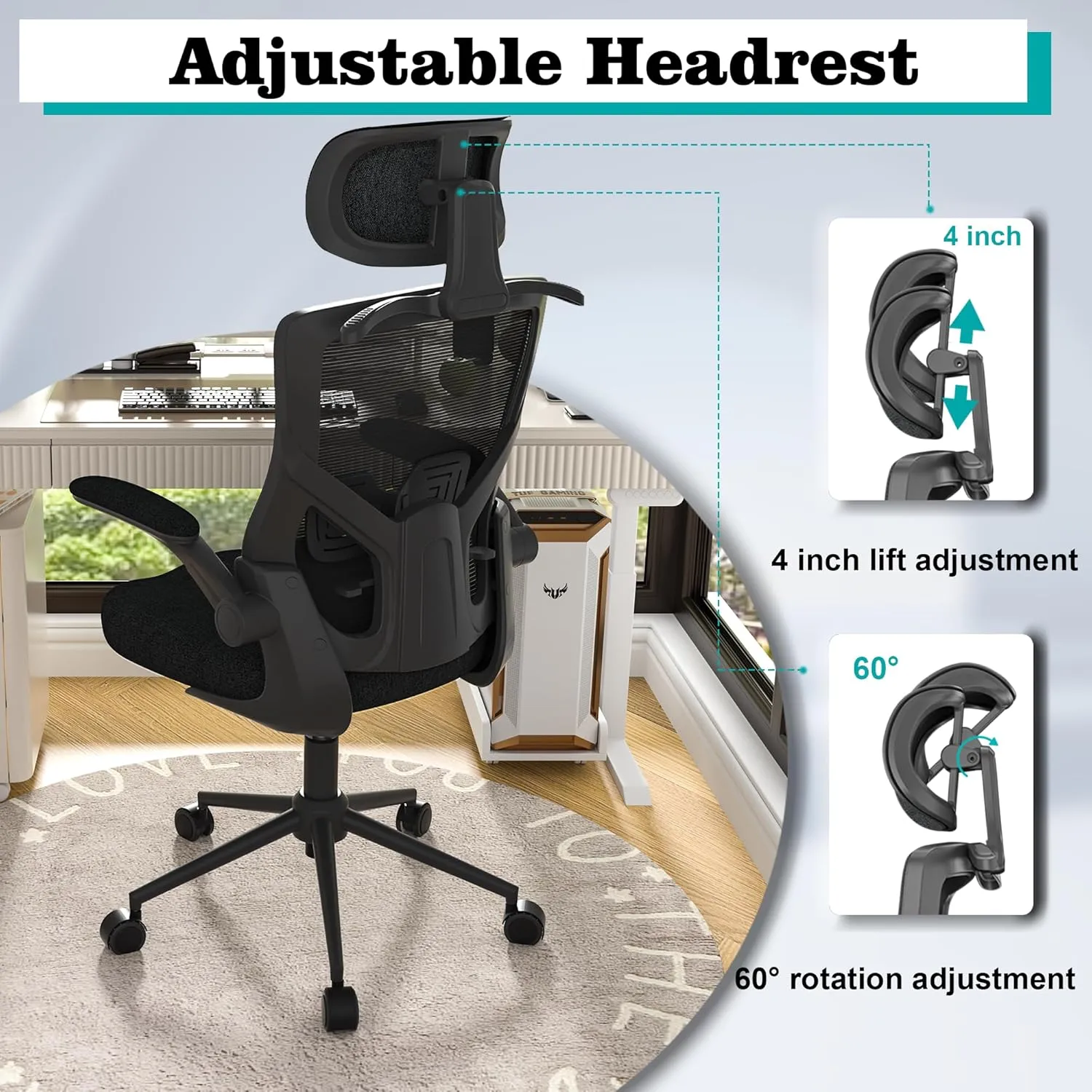 Ergonomic Office Chair, High Back Mesh Desk Chair with Molded Foam Cushion, Adjustable Headrest, Lumbar Support, Lock Function (All Black)