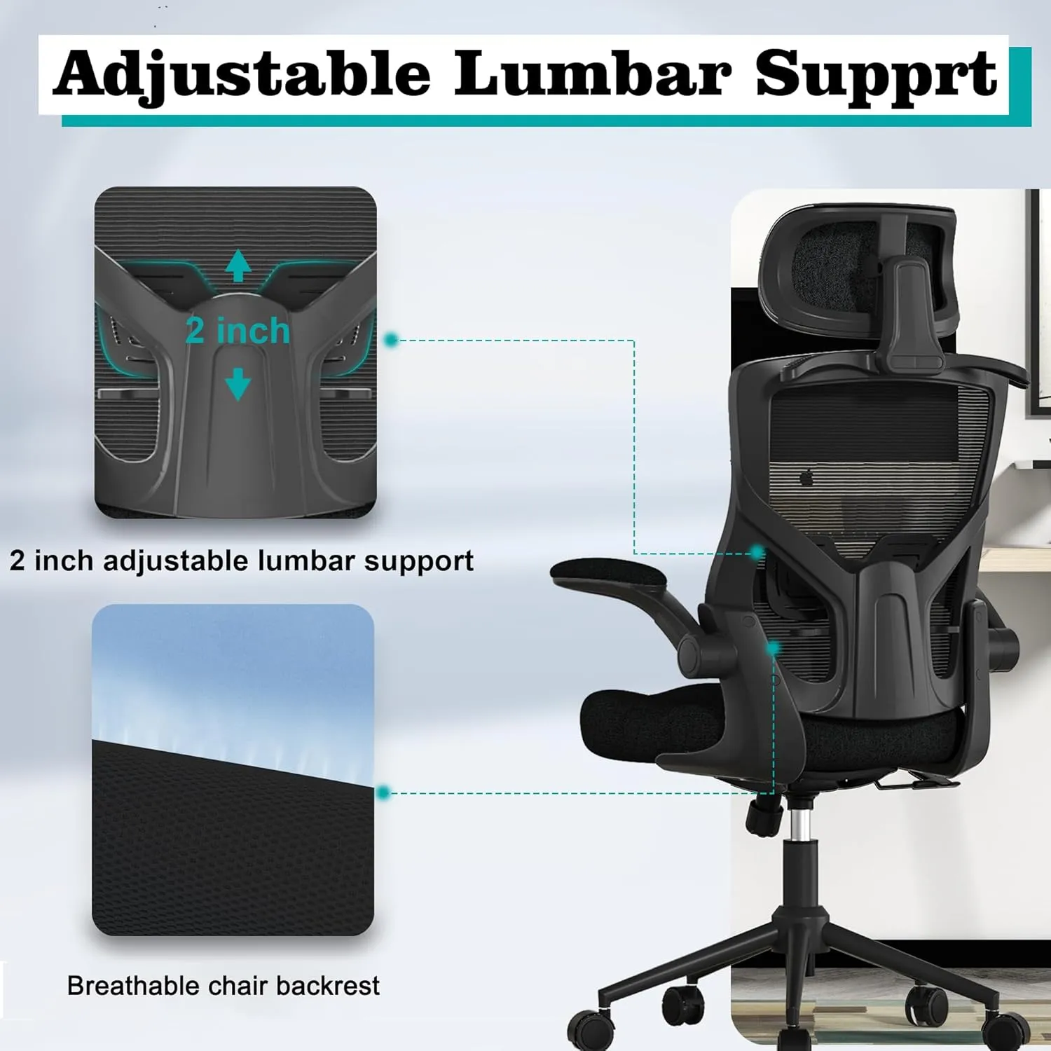 Ergonomic Office Chair, High Back Mesh Desk Chair with Molded Foam Cushion, Adjustable Headrest, Lumbar Support, Lock Function (All Black)