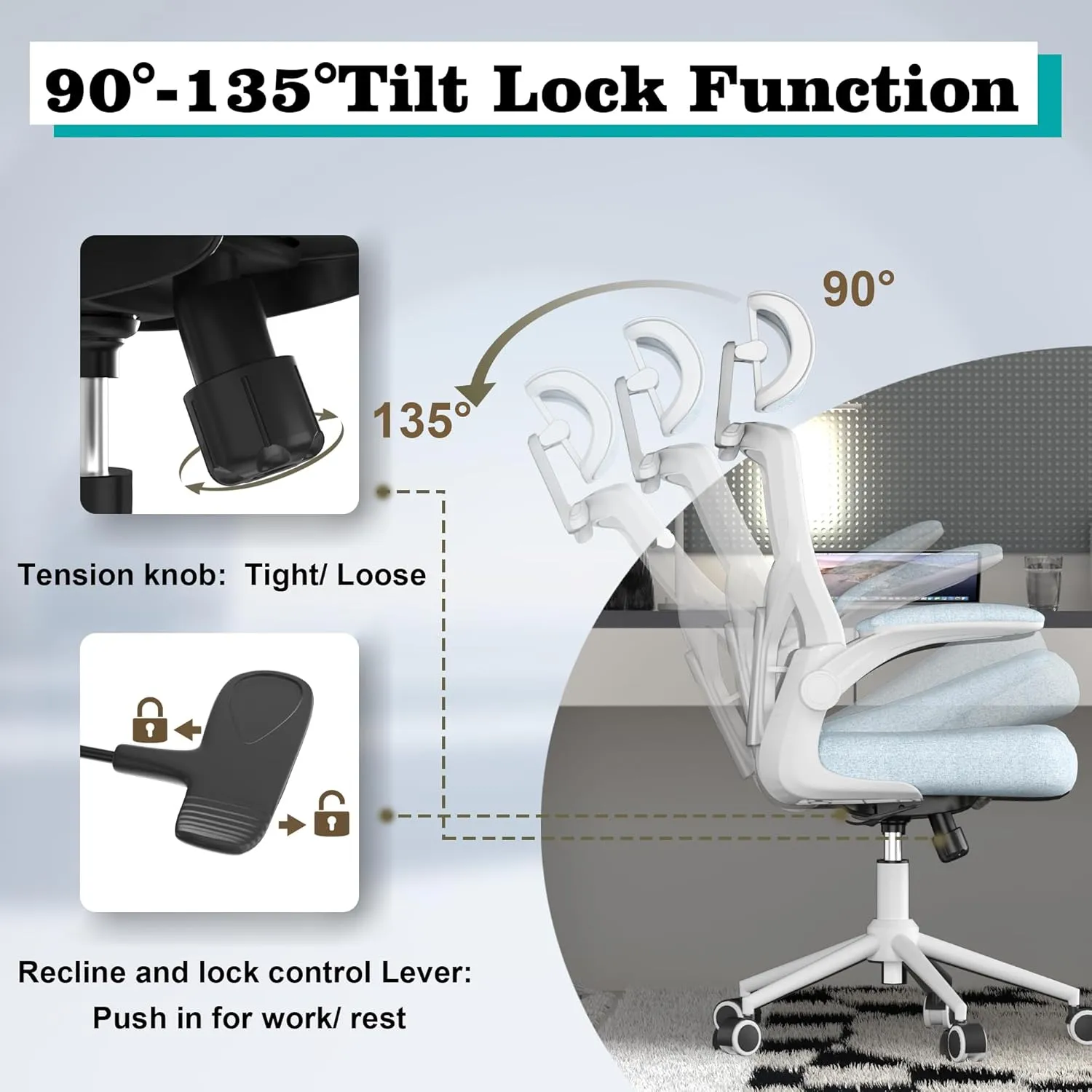Ergonomic Office Chair, High Back Mesh Desk Chair with Thick Molded Foam Cushion, Coat Hanger, Adjustable Headrest, Lumbar Support, Tilt & Lock Function-Task Chair (Carolina Blue)