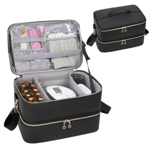 Ethereal Nail Polish Organizer Case, Leather Nail Polish Bag Holds 50  Bottles (5ml/0.5fl.oz) and Nail Lamp, Nail Storage Organizer with Compartment, Leather Black