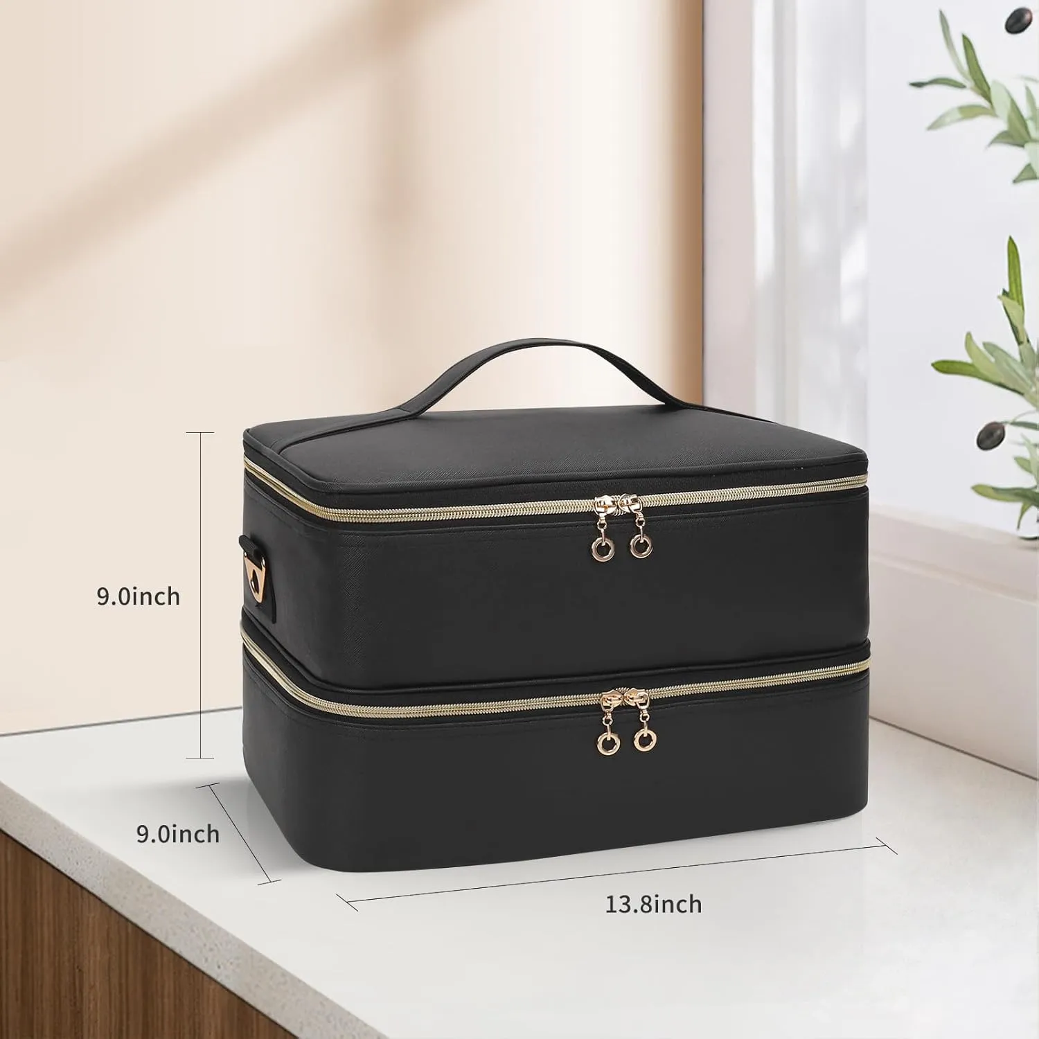 Ethereal Nail Polish Organizer Case, Leather Nail Polish Bag Holds 50  Bottles (5ml/0.5fl.oz) and Nail Lamp, Nail Storage Organizer with Compartment, Leather Black