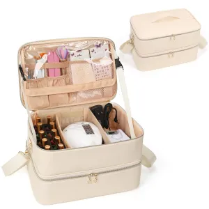Ethereal Nail Polish Organizer Case, Leather Nail Polish Bag Holds 50  Bottles (5ml/0.5fl.oz) and Nail Lamp, Nail Storage Organizer with Compartment, Leather White