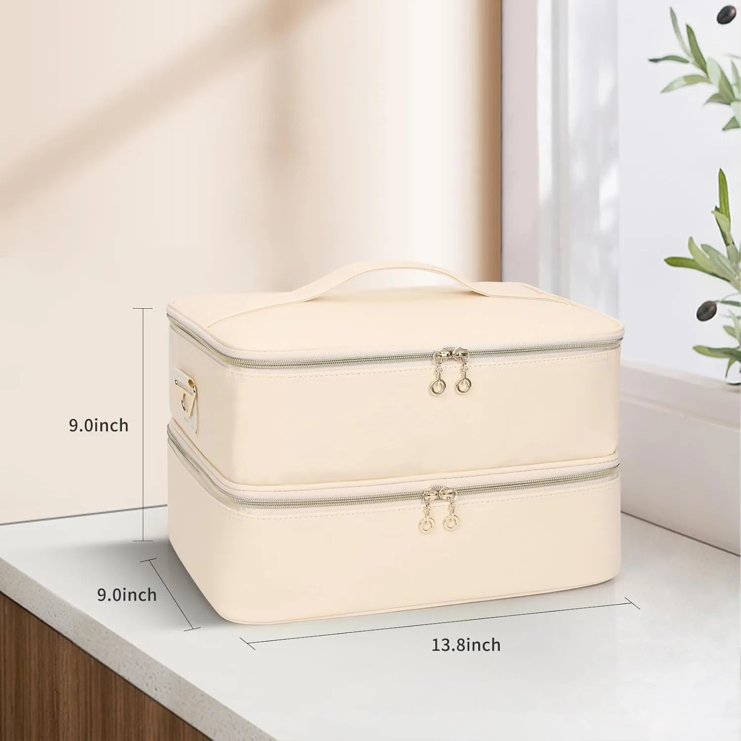 Ethereal Nail Polish Organizer Case, Leather Nail Polish Bag Holds 50  Bottles (5ml/0.5fl.oz) and Nail Lamp, Nail Storage Organizer with Compartment, Leather White