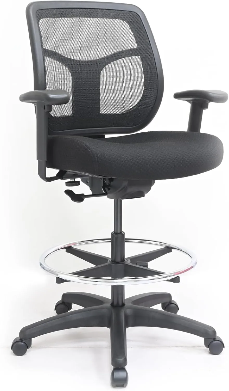 Eurotech Seating Apollo Ergonomic Office Drafting Stool with TEMPUR® Cushioned Seat, Mesh Back, and Foot Ring, Swivel Executive Task Office Chair, Black (with TEMPUR-Material)