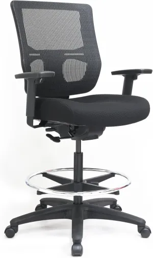 Eurotech Seating Apollo II Extended Height Ergonomic Office Drafting Stool with TEMPUR® Cushioned Seat, Mesh Back, and Foot Ring, Swivel Executive Task Office Chair, Black