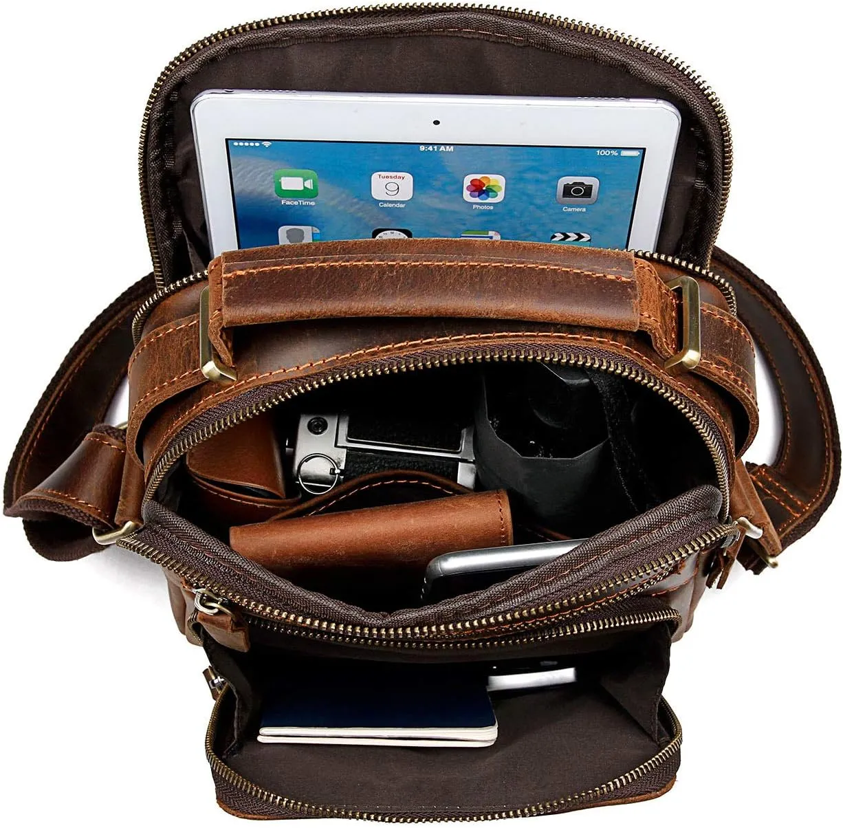 EURYNOME Leather Messenger Bag for Men, Men Purse Bag Full Grain Leather