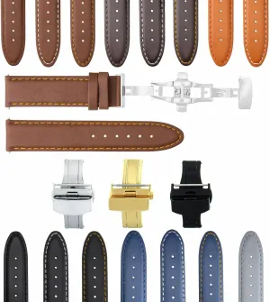 Ewatchparts 18-19-20-22-24mm Leather Watch Band Strap Smooth with Deployment Clasp Compatible with Certina