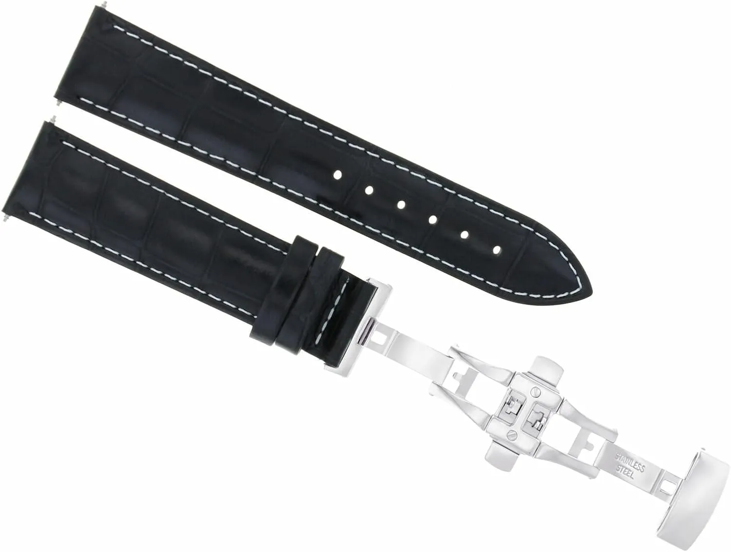 Ewatchparts 18MM LEATHER WATCH BAND STRAP BUTTERFLY CLASP COMPATIBLE WITH JAEGER LECOULTRE WATCH BLACK