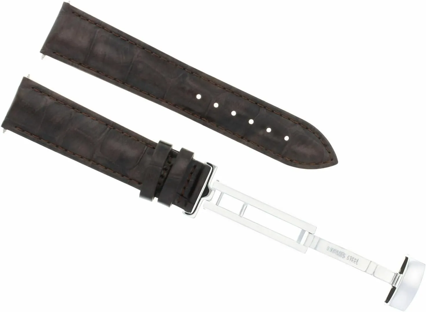 Ewatchparts 18mm Leather Watch Band Strap Compatible With Girard Perregaux Deployment Buckle Clasp Dark Brown