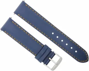 Ewatchparts 19mm Smooth Leather Watch Band Strap Compatible With Longines Watch Blue With Orange Stitching