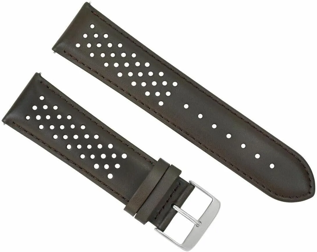 Ewatchparts 20mm Leather Watch Band Strap Compatible With Tag Heuer Carrera Perforated Quick Release Brown