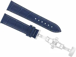 Ewatchparts 20mm Leather Watch Band Strap Deployment Clasp Buckle Compatible With Breitling Blue With White Stitching