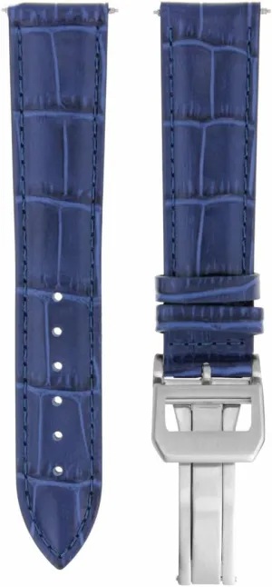 Ewatchparts 21mm Leather Watch Band Strap Compatible With IWC Pilot Portuguese Deployment Clasp Blue