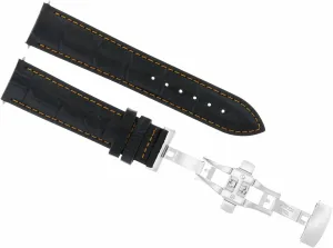Ewatchparts 22mm Leather Watch Band Strap Deployment Clasp Compatible With Baume Mercier Watch Black With Orange Stitching